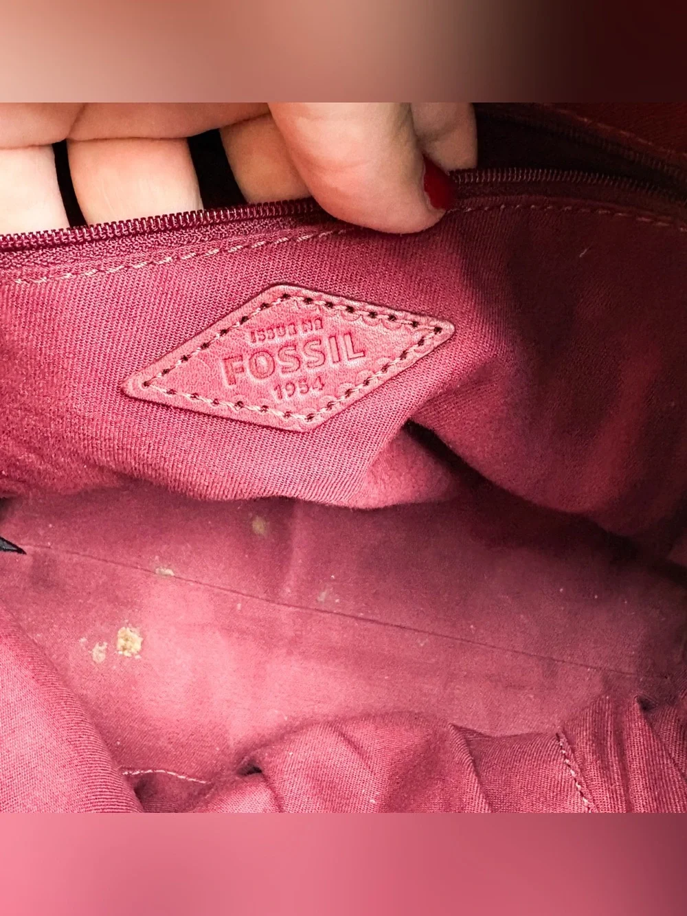 Fossil Emma Satchel Maroon Red Brown Cow Hide Leather Crossbody Bag Purse